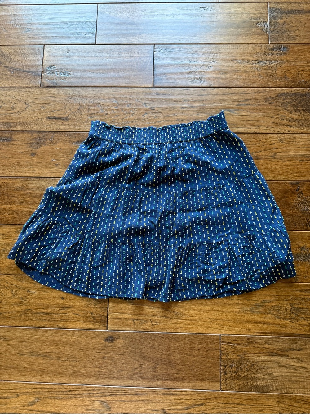 LOFT Navy Smocked Waist Mini Skirt with Tiny Dot Print - Picture 5 of 5